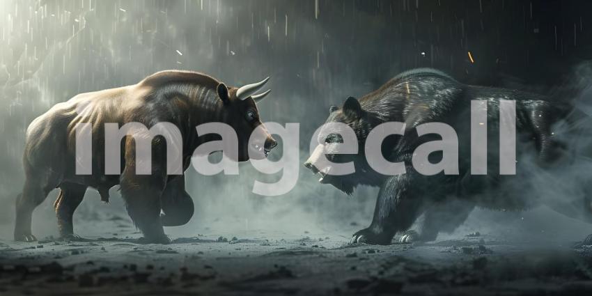 Financial and business Bull vs bear concept trader background - Ai Generated
