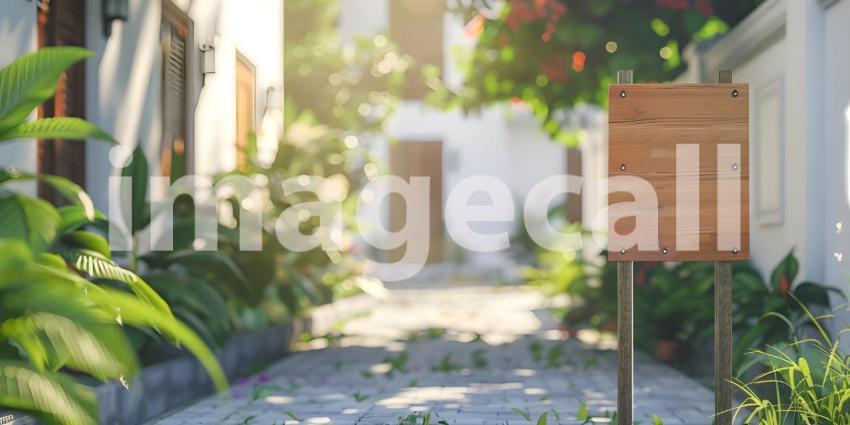 For sale sign board outside house background, House for sale concept - Ai Generated