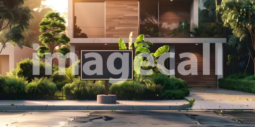 For sale sign board outside house background, House for sale concept - Ai Generated