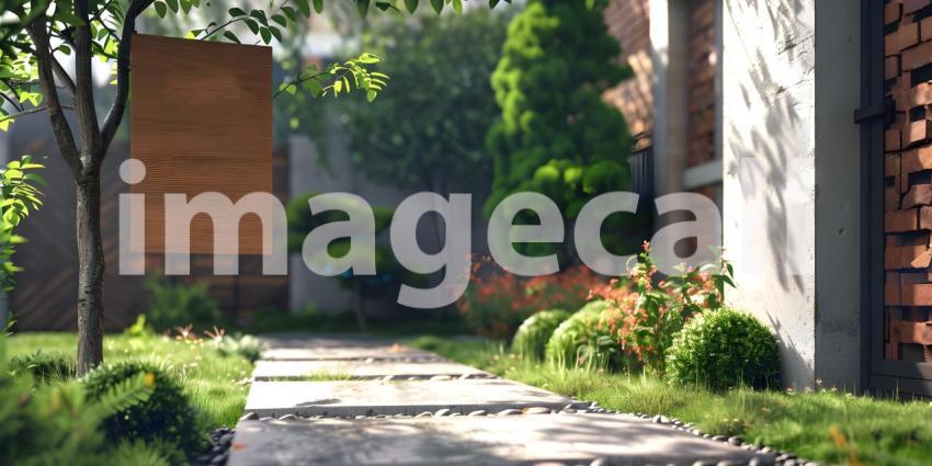 For sale sign board outside house background, House for sale concept - Ai Generated