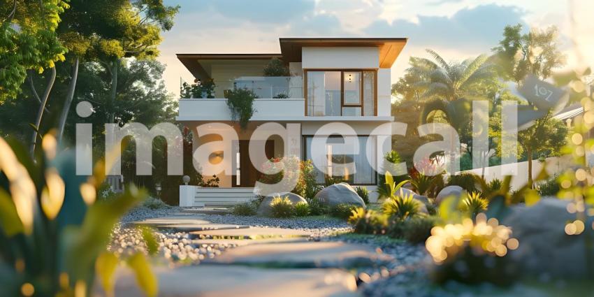 For sale sign board outside house background, House for sale concept - Ai Generated