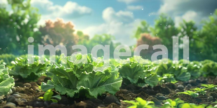 Fresh lettuce in a vegetable garden background - Ai Generated
