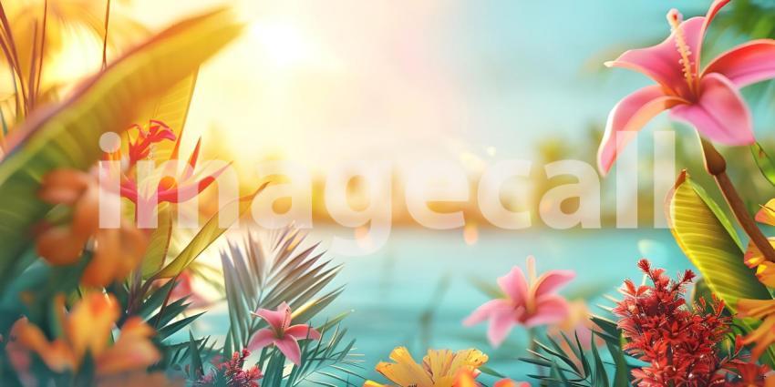 Colorful summer background with copy space background - Ai Generated