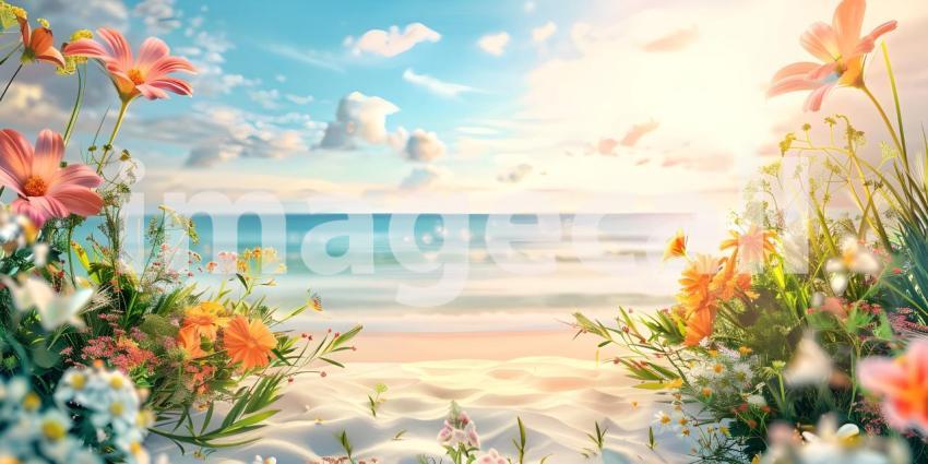 Colorful summer background with copy space background - Ai Generated