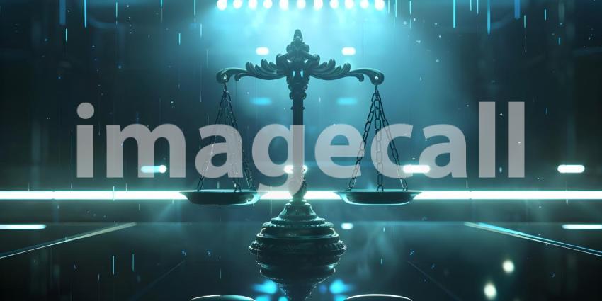 Futuristic Justice Scale on Table - Ai Generated