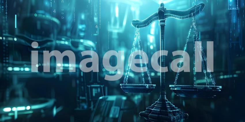 Futuristic Justice Scale on Table - Ai Generated