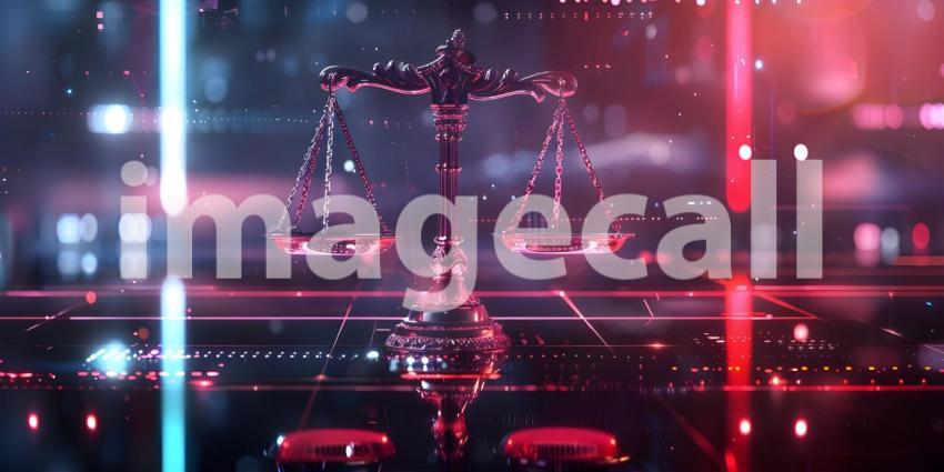 Futuristic Justice Scale on Table - Ai Generated