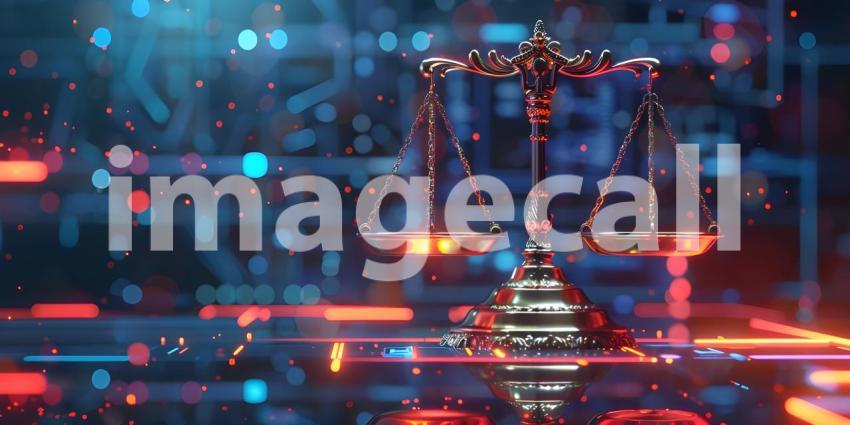 Futuristic Justice Scale on Table - Ai Generated