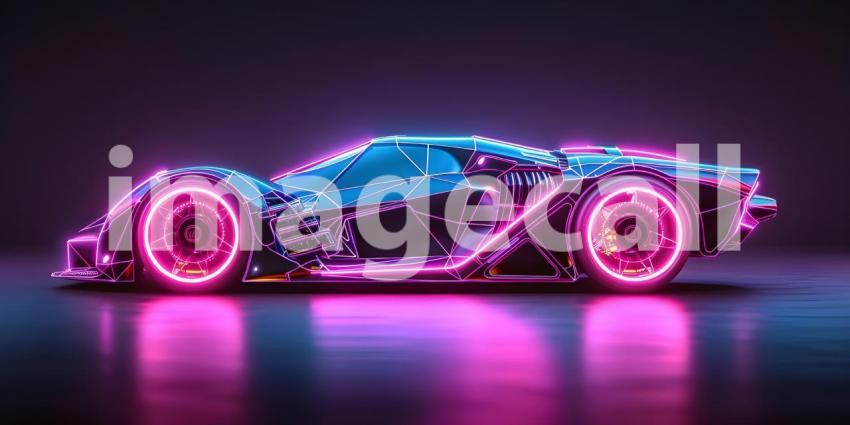 Futuristic Neon Car on dark background with copy space - Ai Generated