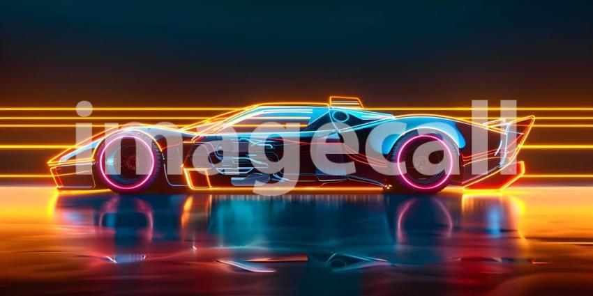 Futuristic Neon Car on dark background with copy space - Ai Generated