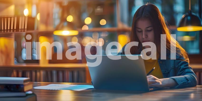 Student Reading Book on Table - Ai Generated