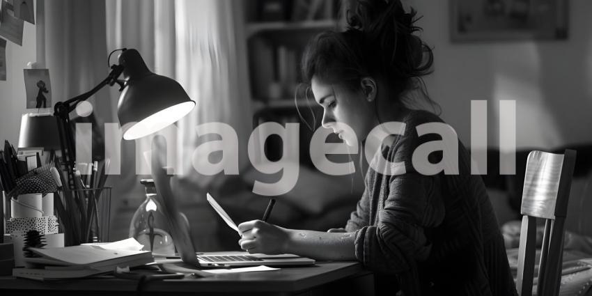 Student Reading Book on Table - Ai Generated