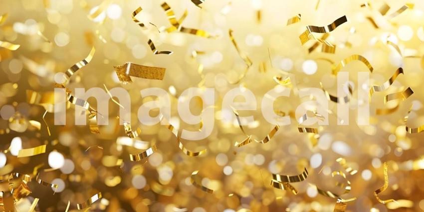 Golden confetti on gold background - Ai Generated