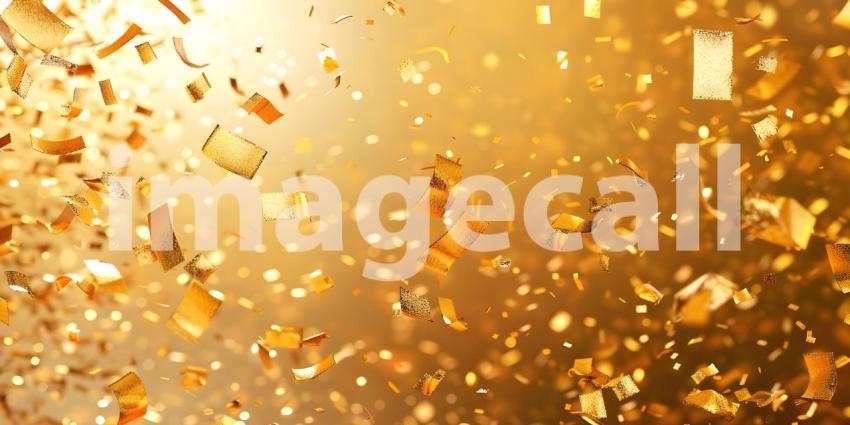 Golden confetti on gold background - Ai Generated
