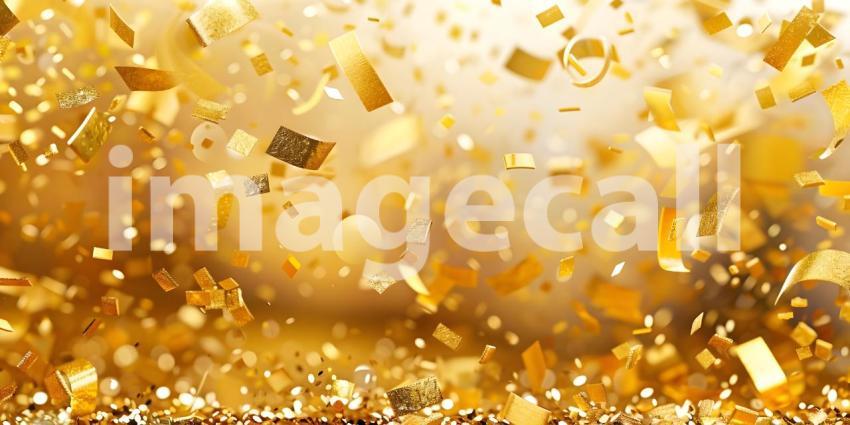 Golden confetti on gold background - Ai Generated