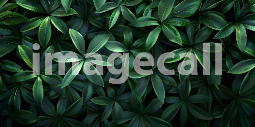 Green tropical forest leaves on dark background - Ai Generated
