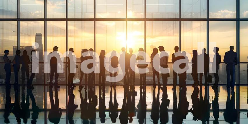 Group of people are standing in a room of office background - Ai Generated