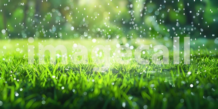 Lawn sprinkler watering green grass background - Ai Generated