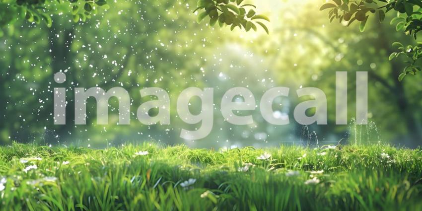 Lawn sprinkler watering green grass background - Ai Generated