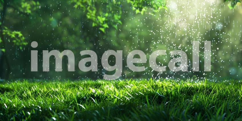 Lawn sprinkler watering green grass background - Ai Generated