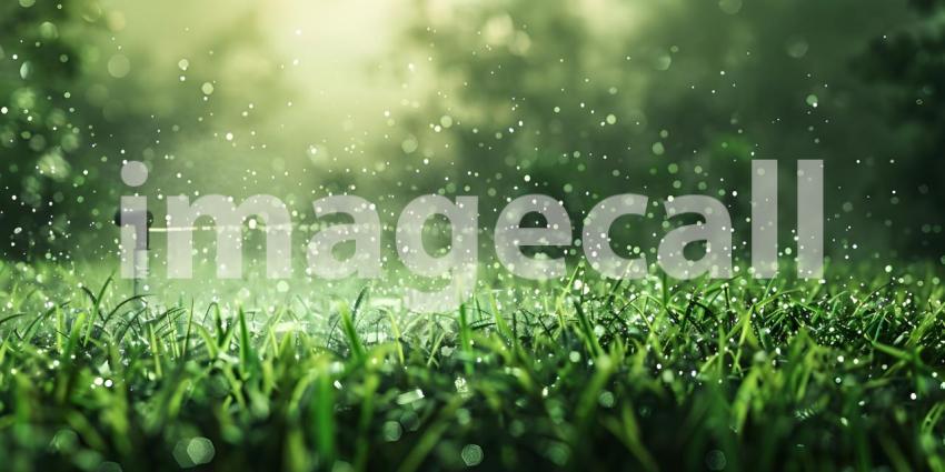 Lawn sprinkler watering green grass background - Ai Generated