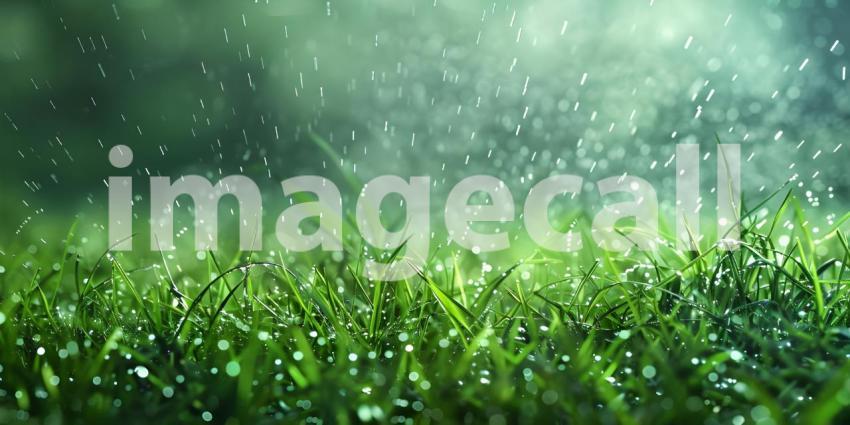 Lawn sprinkler watering green grass background - Ai Generated
