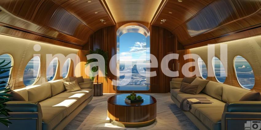 Luxury interior in the business jet background - Ai Generated