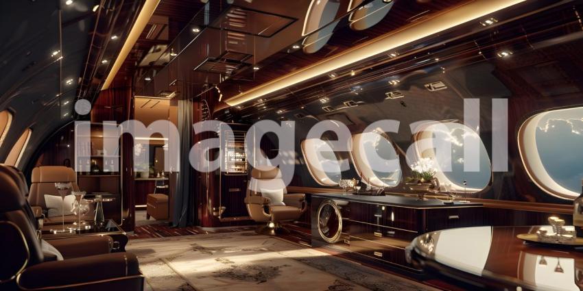 Luxury interior in the business jet background - Ai Generated