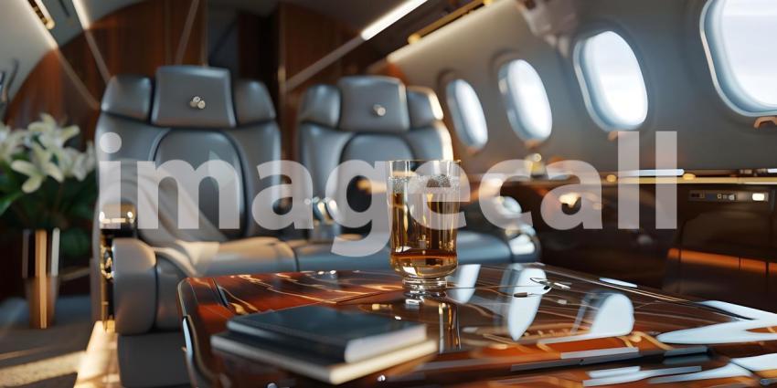 Luxury interior in the business jet background - Ai Generated