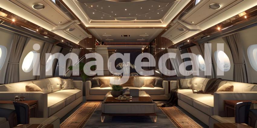 Luxury interior in the business jet background - Ai Generated