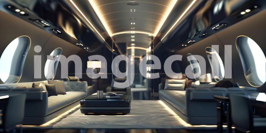 Luxury interior in the business jet background - Ai Generated