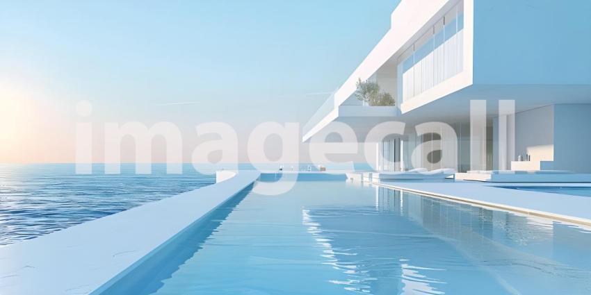 Luxury modern white beach hotel with swimming pool background - Ai Generated