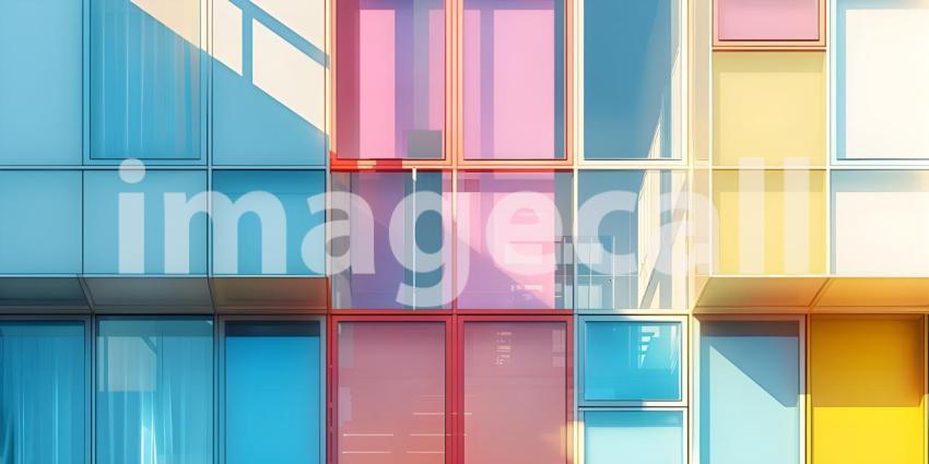 Modern apartment with colored windows and light background - Ai Generated