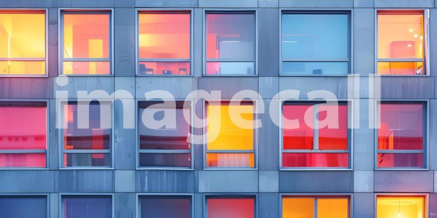 Modern apartment with colored windows and light background - Ai Generated