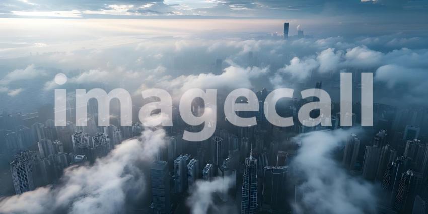 Impressive aerial top view of the city with clouds background - Ai Generated