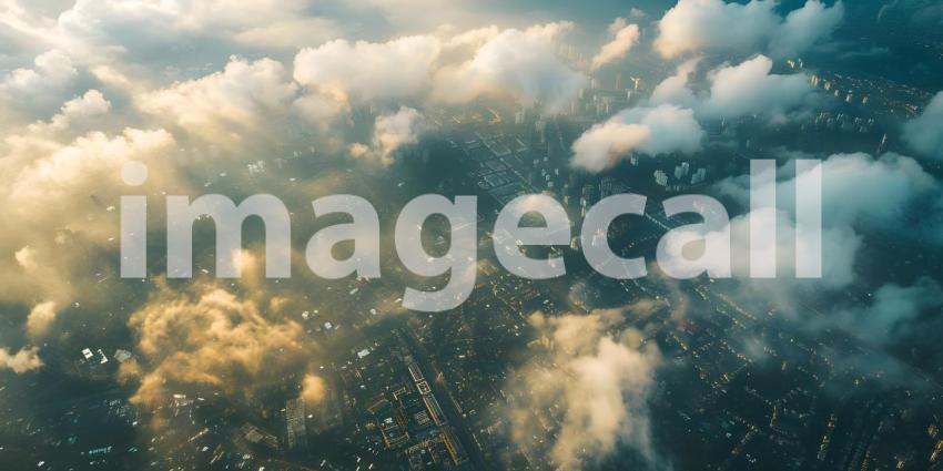 Impressive aerial top view of the city with clouds background - Ai Generated