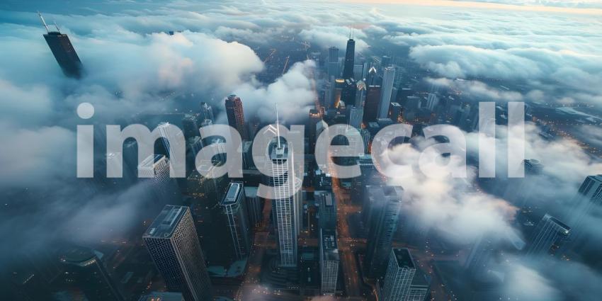 Impressive aerial top view of the city with clouds background - Ai Generated