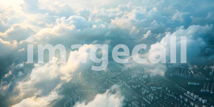 Impressive aerial top view of the city with clouds background - Ai Generated