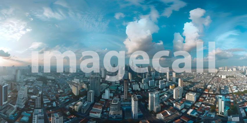 Impressive aerial top view of the city with clouds background - Ai Generated