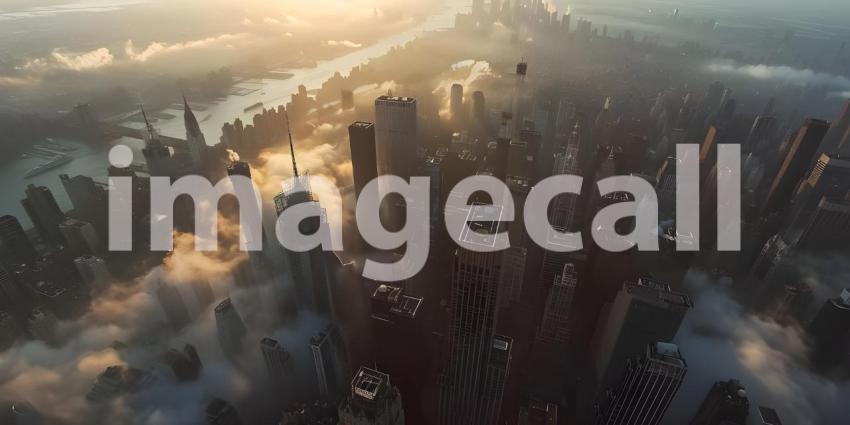 Impressive aerial top view of the city with clouds background - Ai Generated