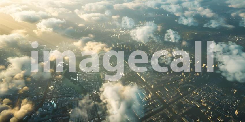 Impressive aerial top view of the city with clouds background - Ai Generated