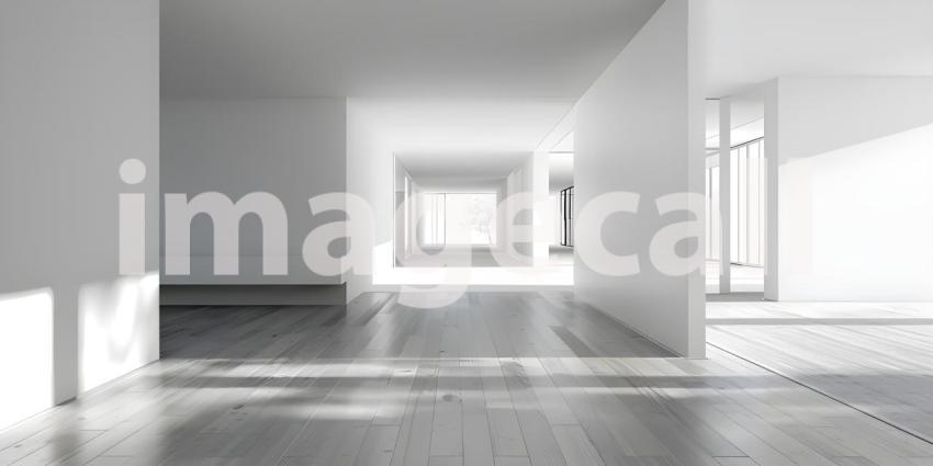 Interior of empty living room with white walls and laminated floor background - Ai Generated