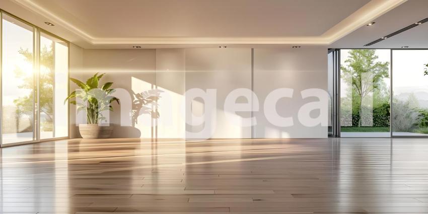 Interior of empty living room with white walls and laminated floor background - Ai Generated