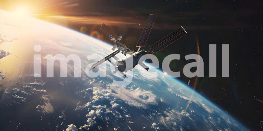 International Space Station orbiting the earth background - Ai Generated