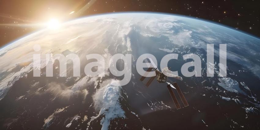 International Space Station orbiting the earth background - Ai Generated