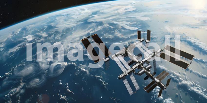 International Space Station orbiting the earth background - Ai Generated