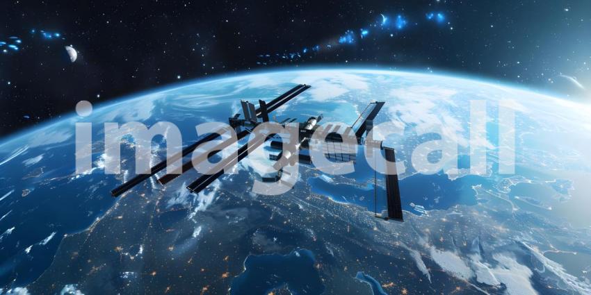 International Space Station orbiting the earth background - Ai Generated