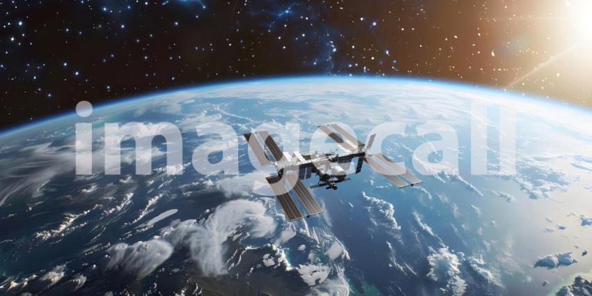 International Space Station orbiting the earth background - Ai Generated