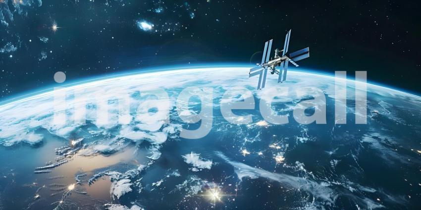 International Space Station orbiting the earth background - Ai Generated