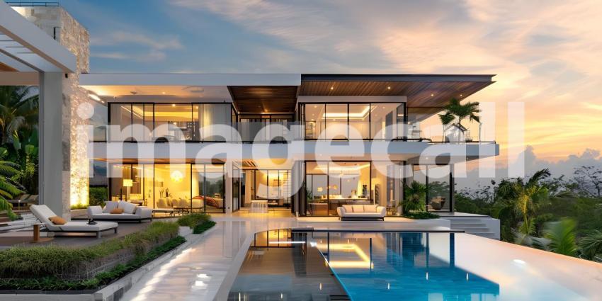 Modern luxury villa exterior in minimal style background - Ai Generated